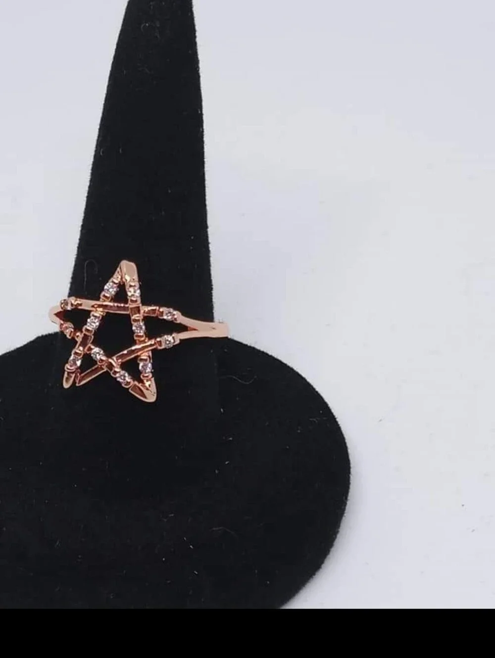 Rose Gold Plated Star Outline Ring with CZ Accents - Women Jewelry